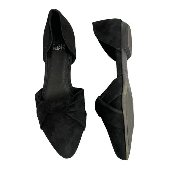 EILEEN FISHER Fuller Suede d'Orsay Flat Black Pointed Toe Leather Shoes 8 EUC - Picture 12 of 13